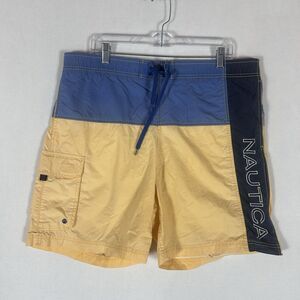 Nautica Surf Board Shorts Mens Medium Lined Nylon Tropical Beach Swim Trunks
